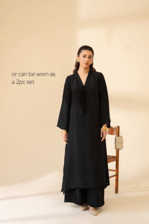 JMS-002 Jet Black Raw Silk Long Shirt